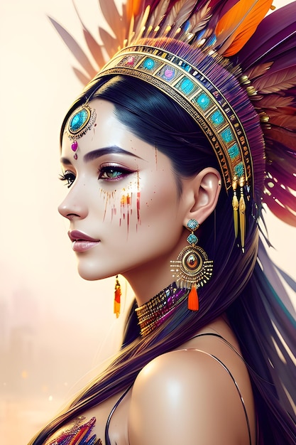 Foto bella donna delle tribù indiane che indossa un elaborato copricapo donna indiana americana