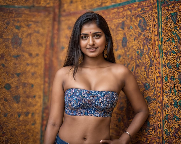 Photo a beautiful indian woman in a blue bikini top