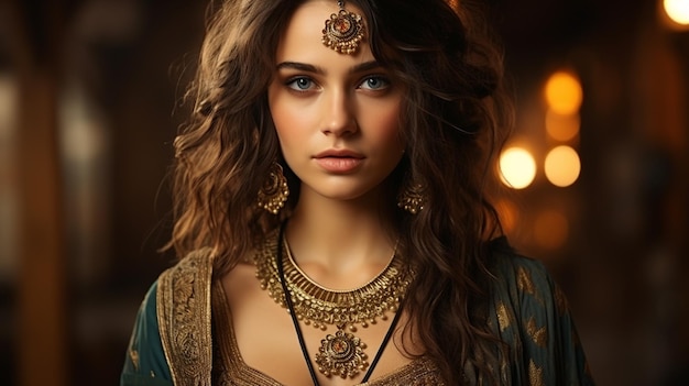 beautiful indian woman wearing traditional jewelry