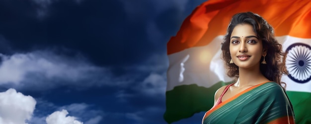 伝統的なサリーを着た美しいインドの女性