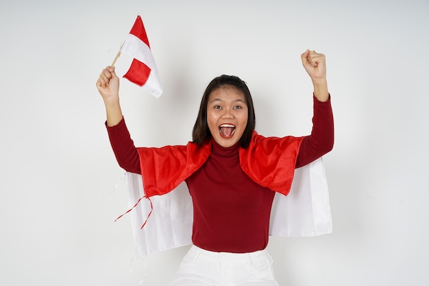 Beautiful Indonesian woman Happy to celebrate Indonesia independence day