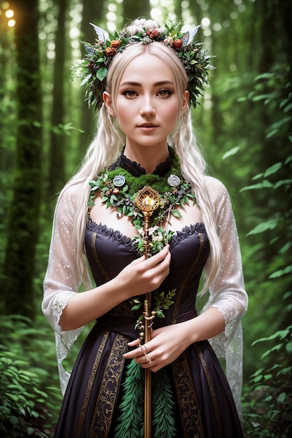 Photo beautiful inhabitant of the forest mythical character of fairy tales and fantasy nymph fairy naiad generative ai