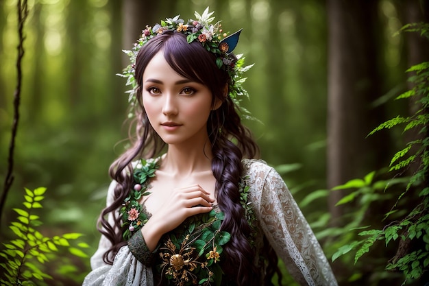 Beautiful inhabitant of the forest mythical character of fairy tales and fantasy nymph fairy naiad Generative AI