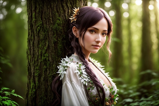 Красивая жительница леса мифический персонаж сказок и фэнтези нимфа фея наяда Генеративный AI