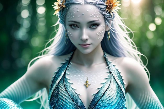 A beautiful inhabitant of the underwater world a mythical character of fairy tales and fantasy a mermaid Generative AI