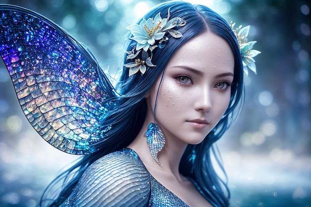 A beautiful inhabitant of the underwater world a mythical character of fairy tales and fantasy a mermaid generative ai