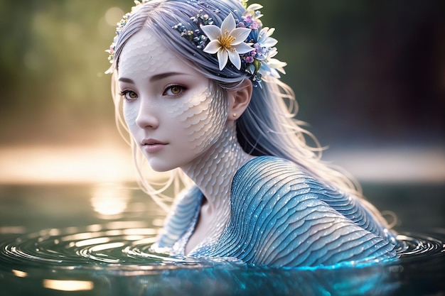 수중 세계의 아름다운 주민 동화와 환상의 신화 속 인물 인어 Generative AI