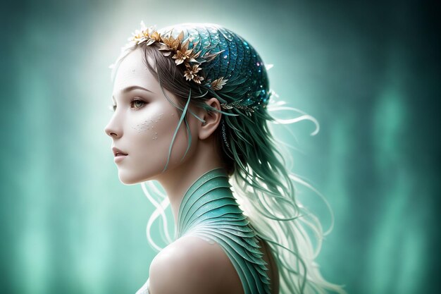 A beautiful inhabitant of the underwater world a mythical character of fairy tales and fantasy a mermaid Generative AI