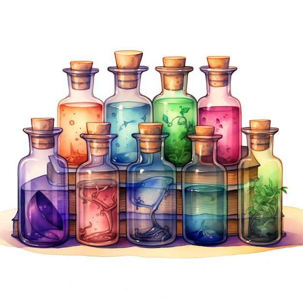 beautiful ink bottles watercolor clipart illustration