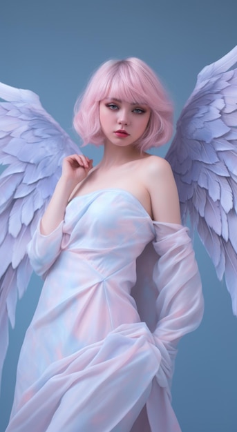 Прекрасная невинная нежная девушка ангел архангел в шелковой одежде встречается у входа в рай