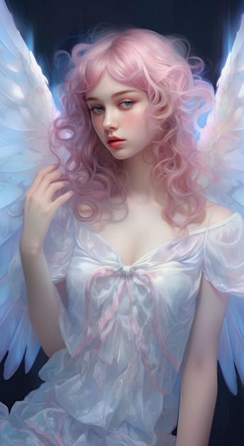 A beautiful innocent tender girl angel an archangel in silk clothes meets at the entrance to heaven