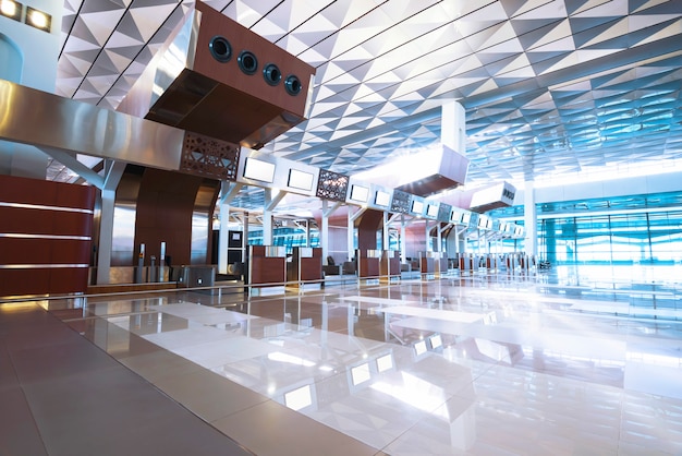 Beautiful interior design with empty check in counter