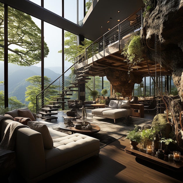 Beautiful interior design with natural view