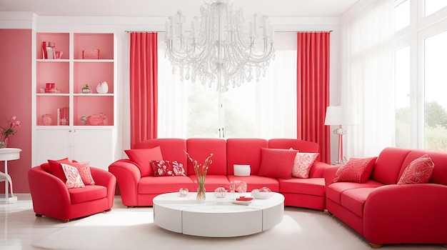 A Beautiful Interior Design With Red Furniture