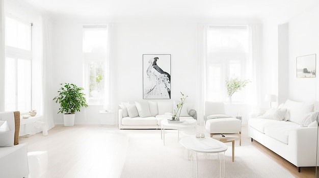 Beautiful interior of living room with white wall