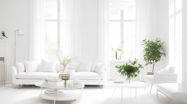 Beautiful interior of living room with white wall