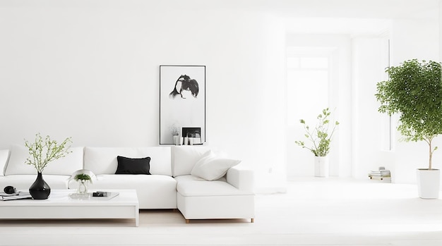 Beautiful interior of living room with white wall