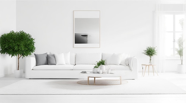 Photo beautiful interior of living room with white wall