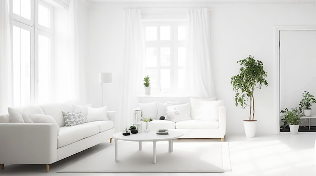 Beautiful interior of living room with white wall