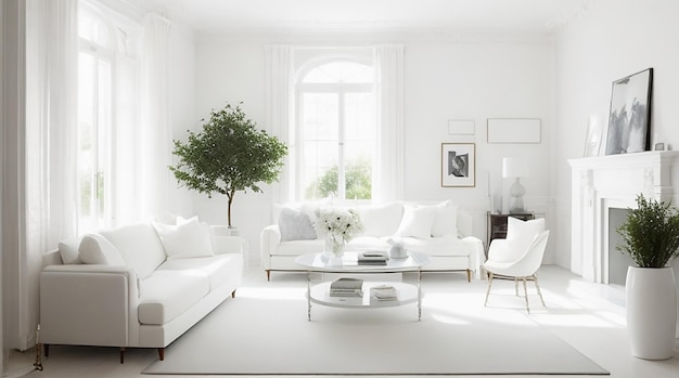 Beautiful interior of living room with white wall