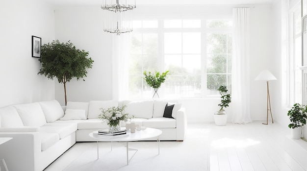 Beautiful interior of living room with white wall