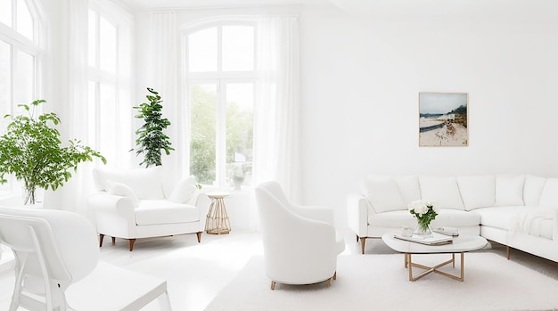 Beautiful interior of living room with white walls