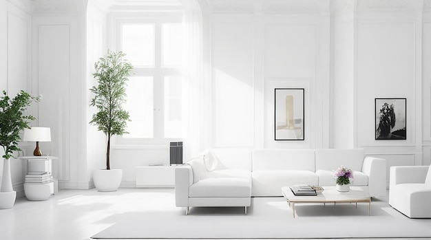 Beautiful interior of living room with white walls