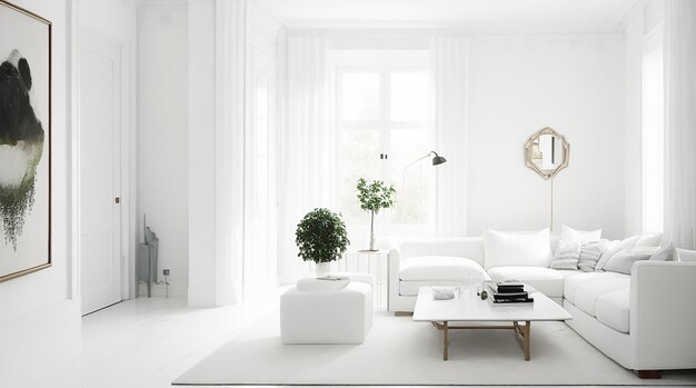 Photo beautiful interior of living room with white walls