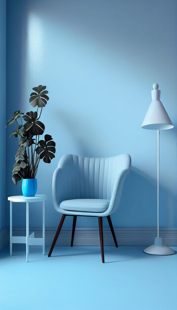 사진 최소한의 멋진 의자와 녹색 실내 식물 나무를 갖춘 아름다운 실내 공간
