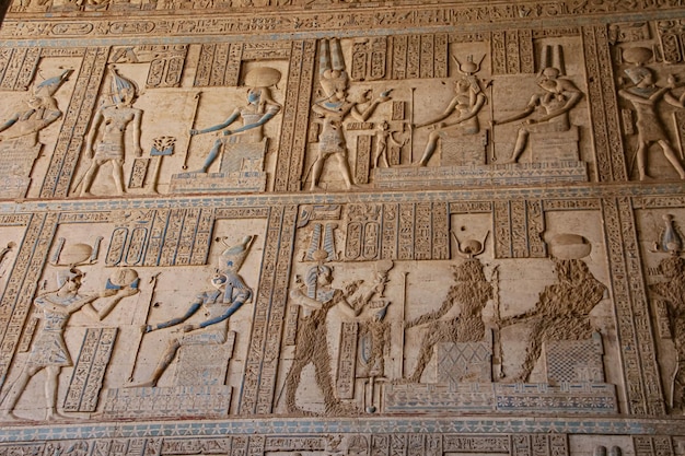 Beautiful interior of the Temple of Dendera or the Temple of Hathor. Egypt, Dendera, Ancient Egyptian temple near the city of Ken.