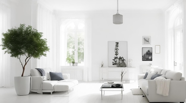 Photo beautiful interior of white living room white luxury furniture with white walls