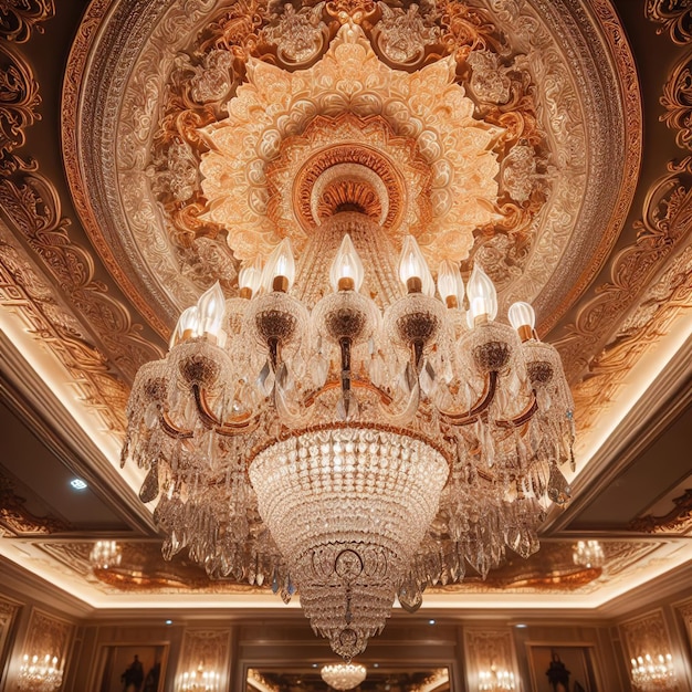 大きなシャンデリアを持つ美しいインテリア ⁇ 多くの天井を持つ豪華なホテルのインテリアデザイン