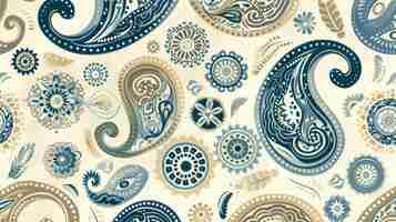 Photo a beautiful and intricate paisley pattern in shades of blue and beige
