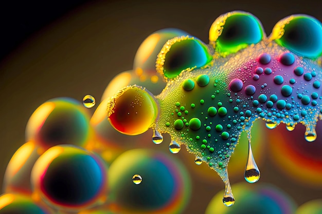 Beautiful iridescent multicolored molecule closeup with round structure