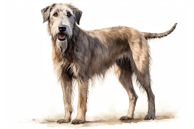 Beautiful Irish Wolfhound dog standing Watercolour illustration on white background