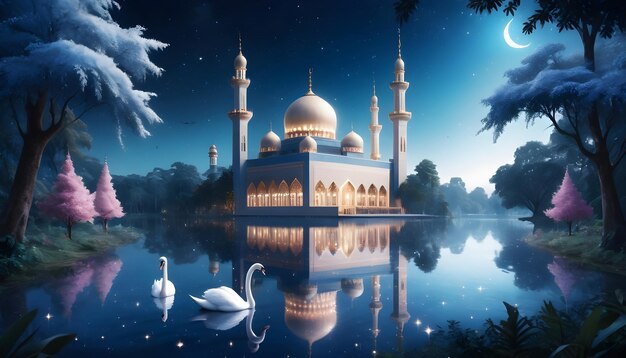 Beautiful Islamic Mosque for Eid Al Fitr Ramadan Kareem Eid Al Adha Islamic holiday background