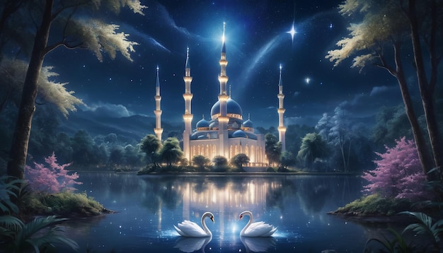 Beautiful Islamic Mosque for Eid Al Fitr Ramadan Kareem Eid Al Adha Islamic holiday background