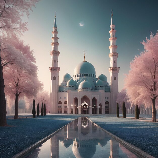 Beautiful Islamic Mosque for Eid Al Fitr Ramadan Kareem Eid Al Adha Islamic holidays Generative AI