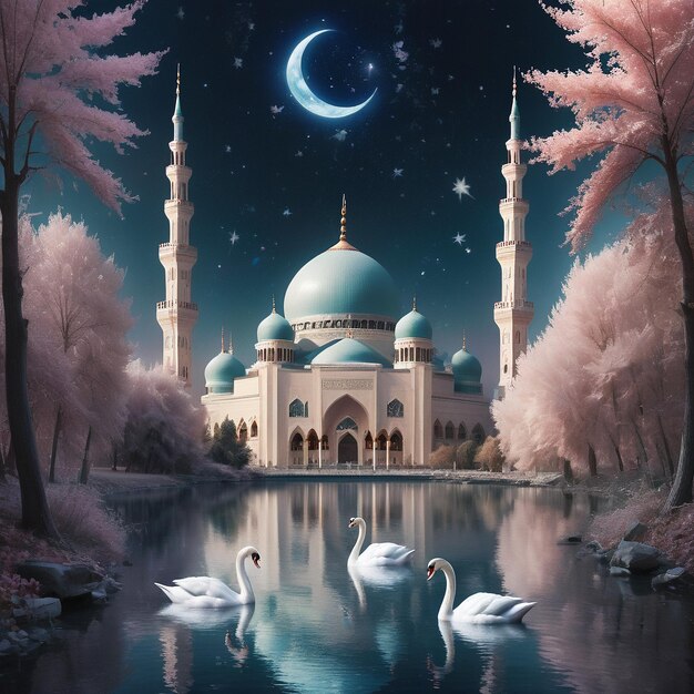 Beautiful Islamic Mosque for Eid Al Fitr Ramadan Kareem Eid Al Adha Islamic holidays Generative AI