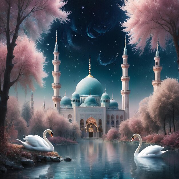 Beautiful Islamic Mosque for Eid Al Fitr Ramadan Kareem Eid Al Adha Islamic holidays Generative AI