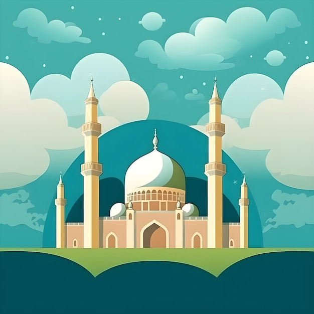 beautiful islamic mosque illustration with cloud background