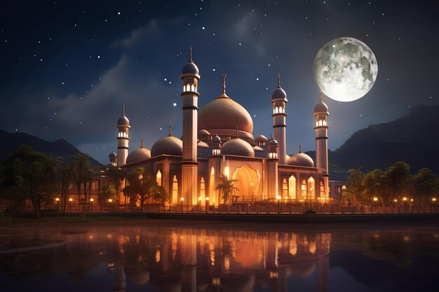 A Beautiful Islamic mosque on a starry night