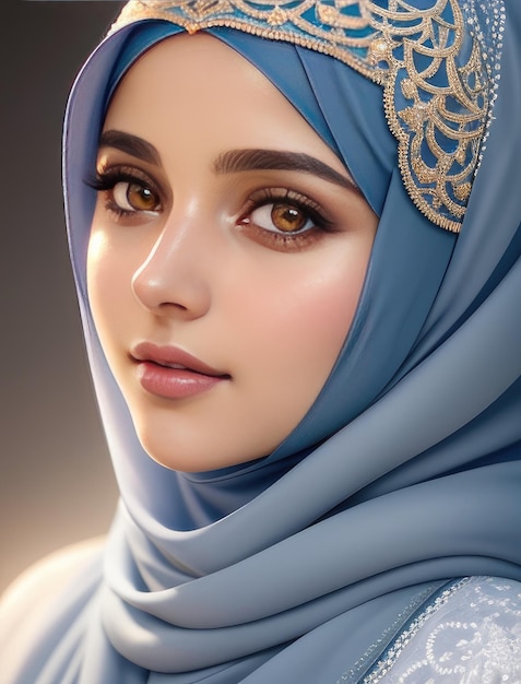 Beautiful Islamic woman photo Portrait of a charming flirty brunette woman posing in the studio