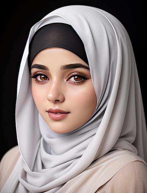 Beautiful Islamic woman photo Portrait of a charming flirty brunette woman posing in the studio