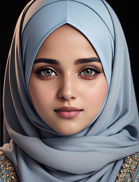 Beautiful Islamic woman photo Portrait of a charming flirty brunette woman posing in the studio