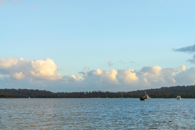 beautiful island on a blue ocean in summer at dusk in australia