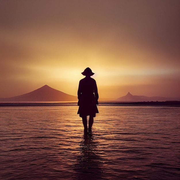 Beautiful island in sunset with backlight and silhouette