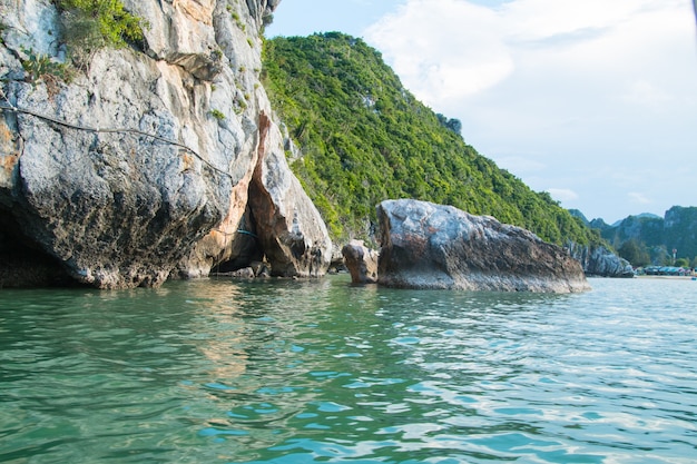 Beautiful islands are mountains and sea in the blue sky