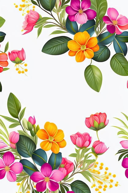 Beautiful isolated floral border isolated fresh flowers on transparent background