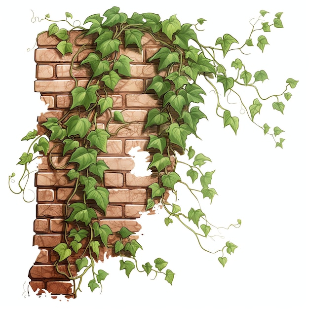 Photo beautiful ivy climbing on an old brick wall watercolor clipart illustration